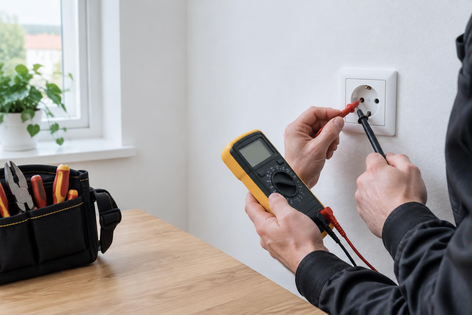 Exempelbild av elektrisk mätning vid felsökning av ett uttag